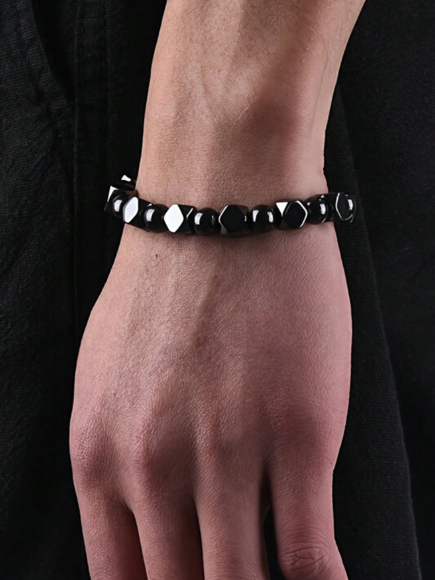 Men's Hematite And Obsidian Beaded Bracelet,