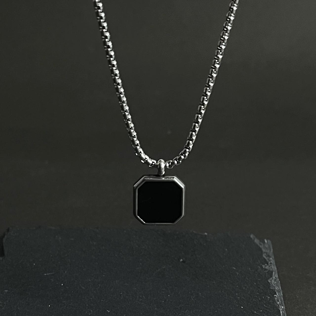 Silver Epoxy Square Pendant Necklace For Men