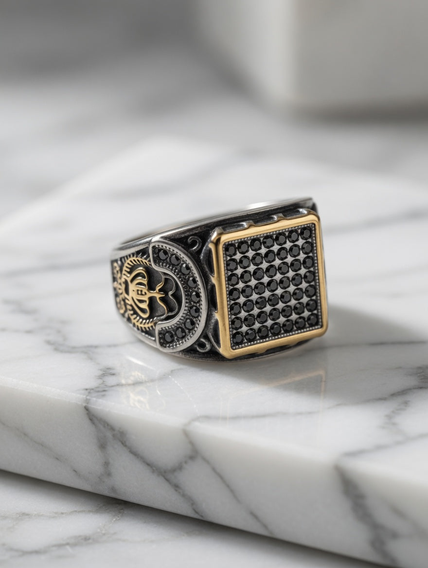 Cubical Zircon Square Crown Turkish Ring For Men
