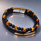 Leather Bracelet with black and orange beads