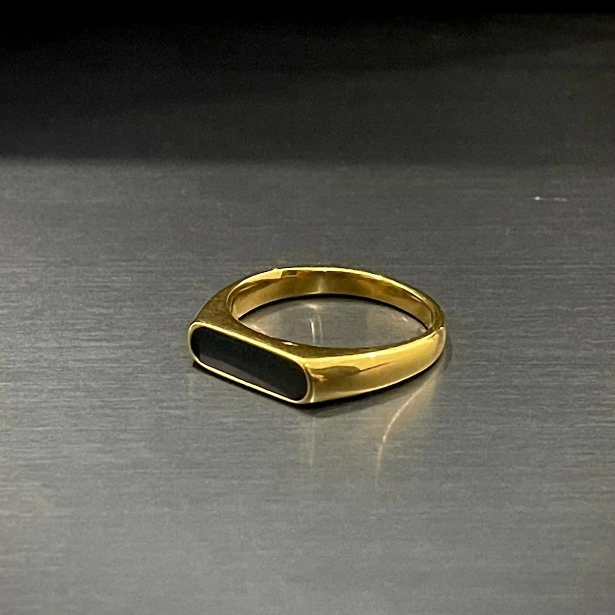 Minimal 24K Gold Plated Black Epoxy Ring For Men/Women
