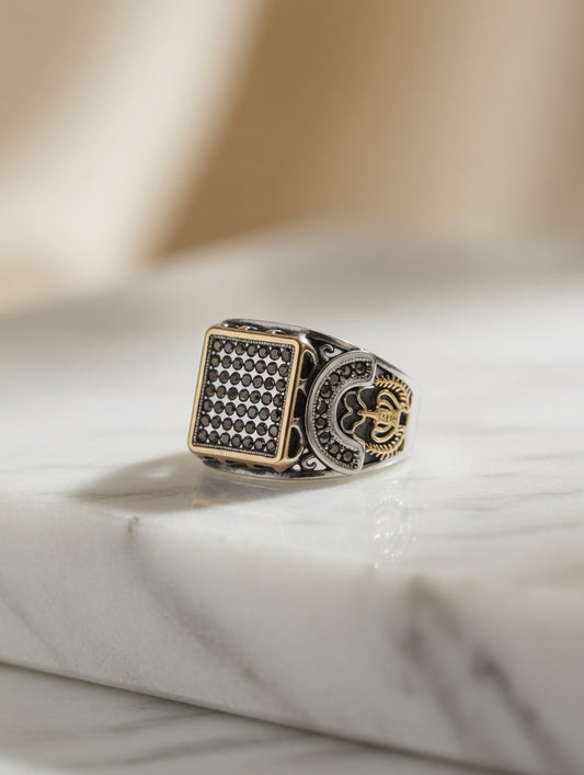 Cubical Zircon Square Crown Turkish Ring For Men