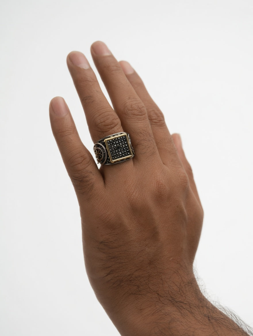 Cubical Zircon Square Crown Turkish Ring For Men