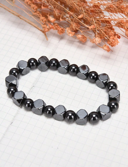 Men's Hematite And Obsidian Beaded Bracelet,