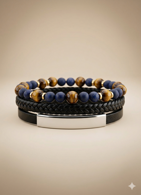 Leather Bracelet with black and orange beads