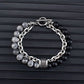 Men's Tiger Eye Lava Natural Stone  Bracelet with Gun Black Link Chain