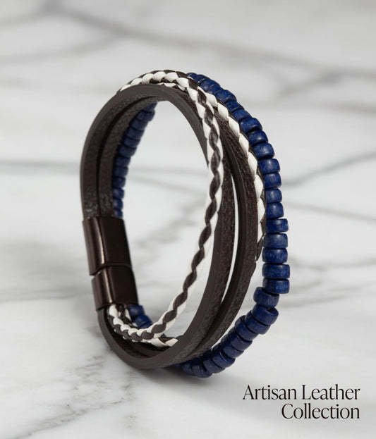 Multi-strand leather and beaded bracelet