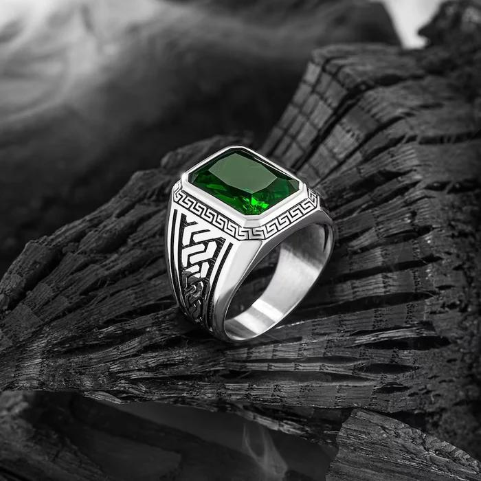 Green Stone Aqeeq Ring For Men and Women