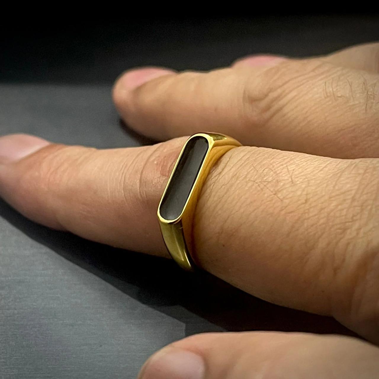 Minimal 24K Gold Plated Black Epoxy Ring For Men/Women