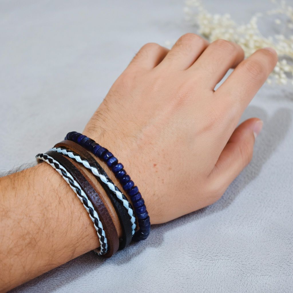 Multi-strand leather and beaded bracelet