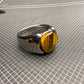 Italian Stainless Steel Tiger Aqeeq Ring