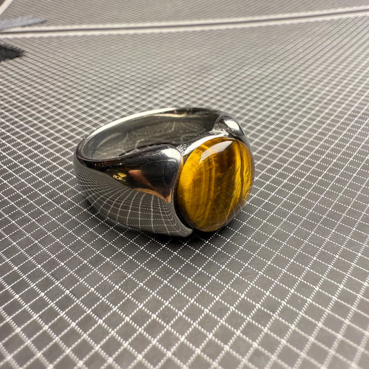 Italian Stainless Steel Tiger Aqeeq Ring