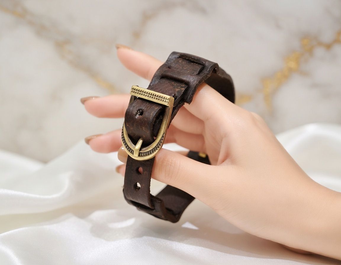 Leather Bracelet with a gold buckle