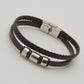 Black braided leather bracelet with metallic clasp